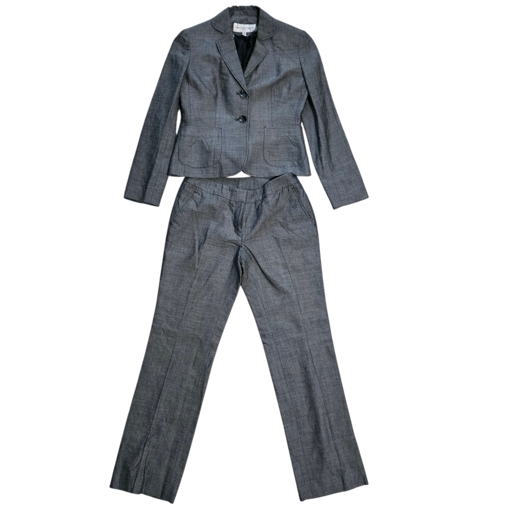 Jones New York Gray Two-Button Suit Blazer Straight-leg Trousers Pant 2 Petite